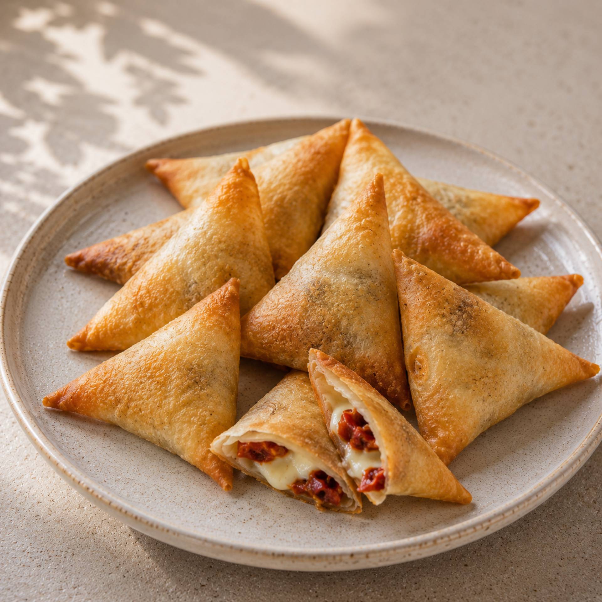 Samosas de mozzarella y tomate seco - Receta Crisp&Go 3P | Moulinex