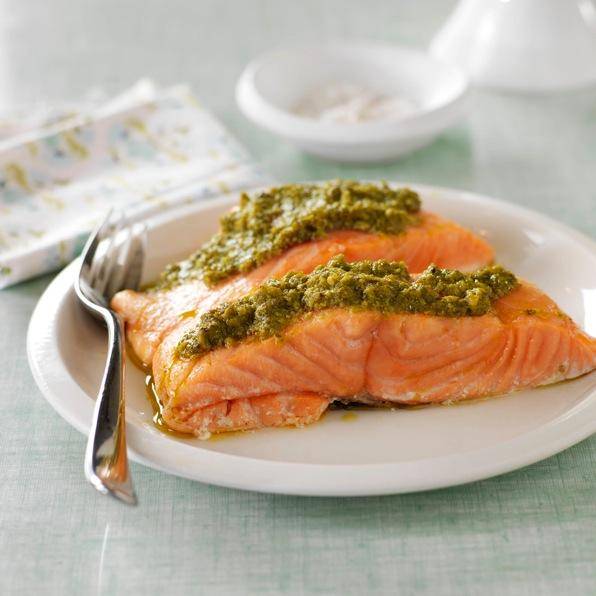 Filete de salmón con pesto - Receta Companion | Moulinex