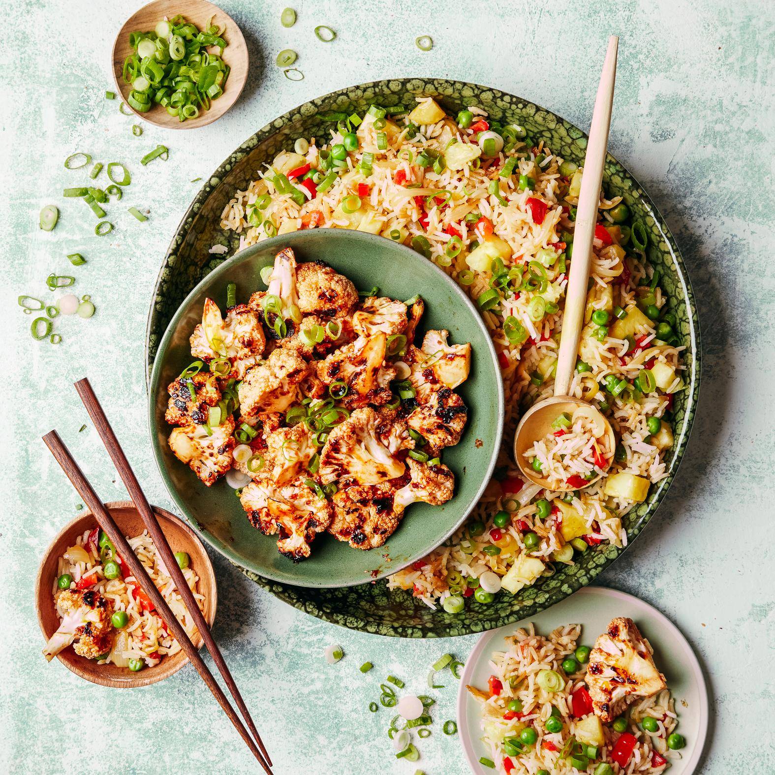 *BBQ cauliflower bites and sautéed rice with pineapple - Receta OptiGrill 2in1 | Moulinex