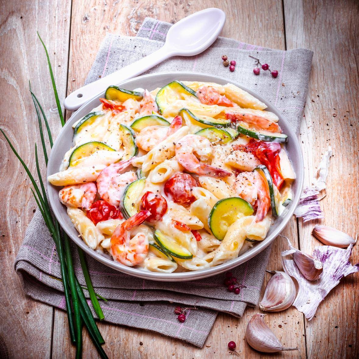 Pasta "one pot" con gambas y mascarpone - Receta Companion | Moulinex