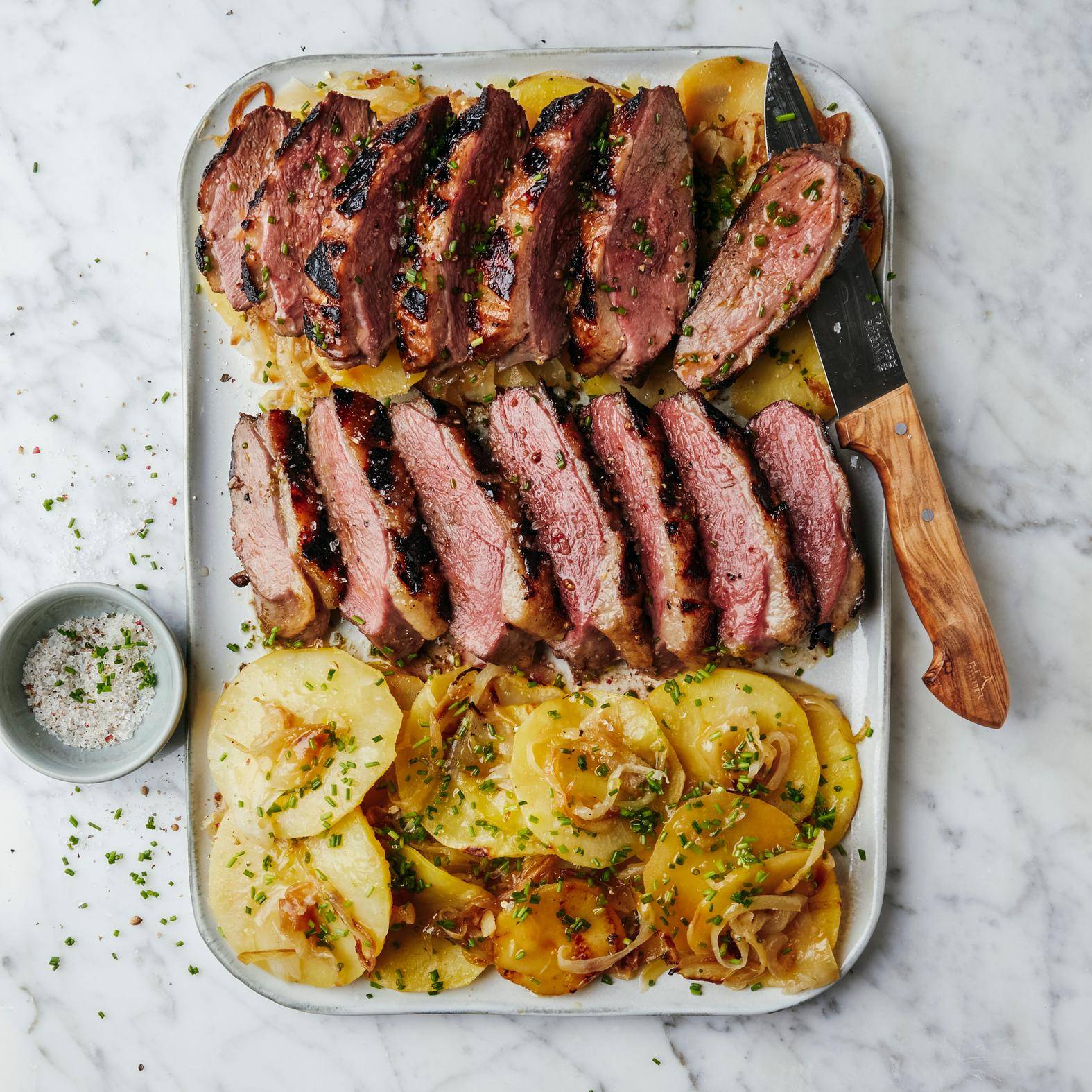 Pechuga de pato a la parrilla con sirope de arce y patatas - Receta OptiGrill 2in1 | Moulinex