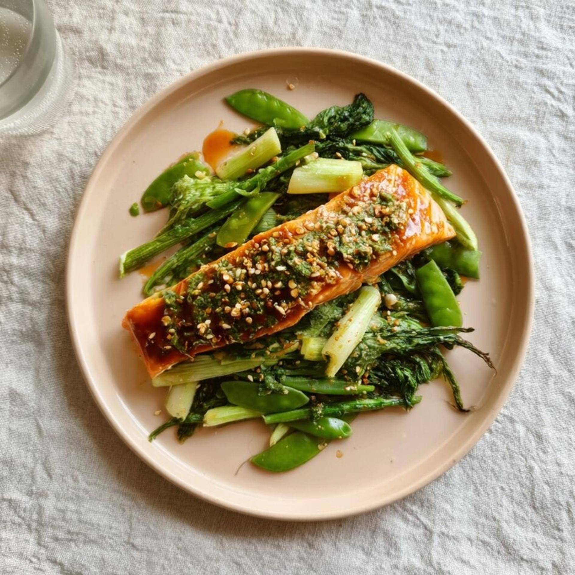 Salmón al vapor con pesto y verduras crujientes - Receta Companion Connect | Moulinex