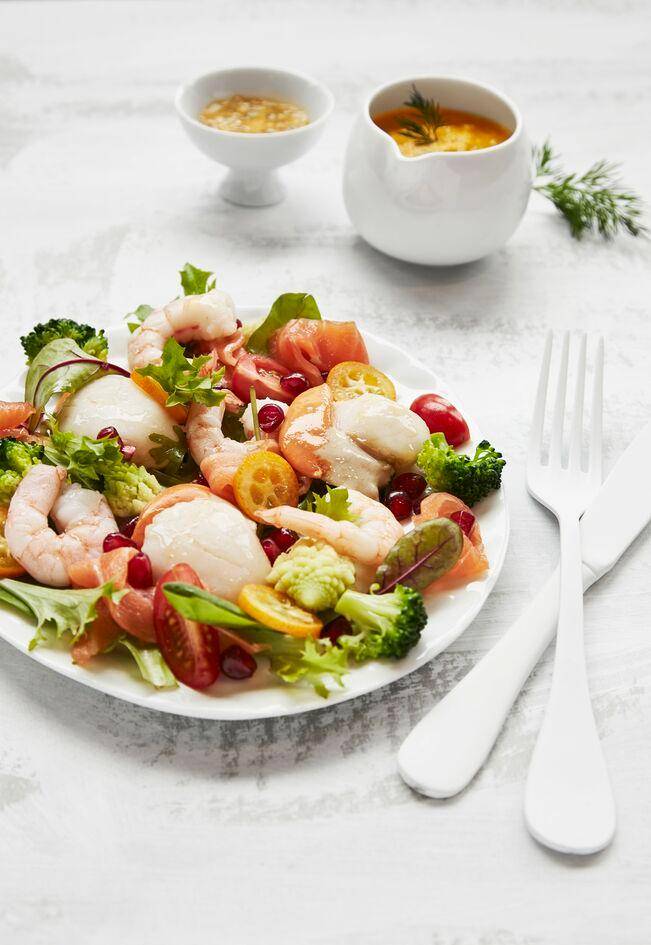 Ensalada de marisco con salsa de maracuyá - Receta Perfectmix Cook | Moulinex