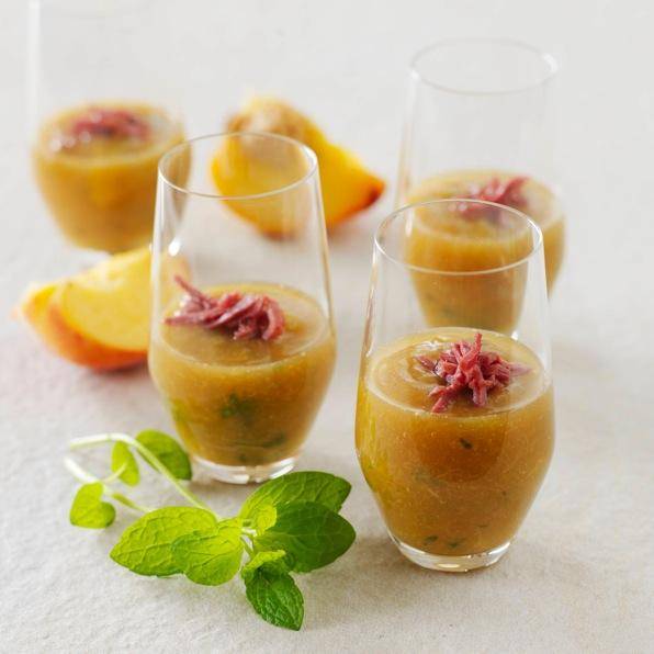 Chupitos de melocotón y pato ahumado - Receta Companion | Moulinex