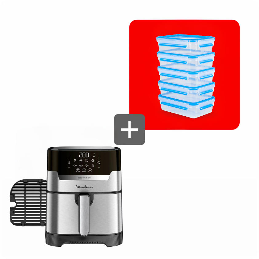 Pack freidora easy fry inox + set herméticos